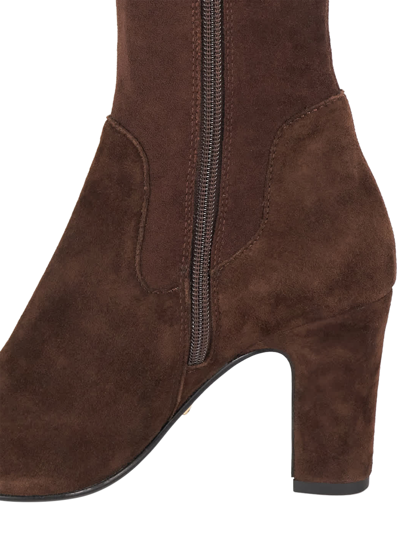Product image 5 of 5, which shows Dune London Simple Microfibre Almond Toe Block Heel Boots, Brown, EU36