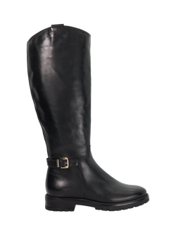 Dune London Tabbey Leather Buckle Knee High Boots, Black