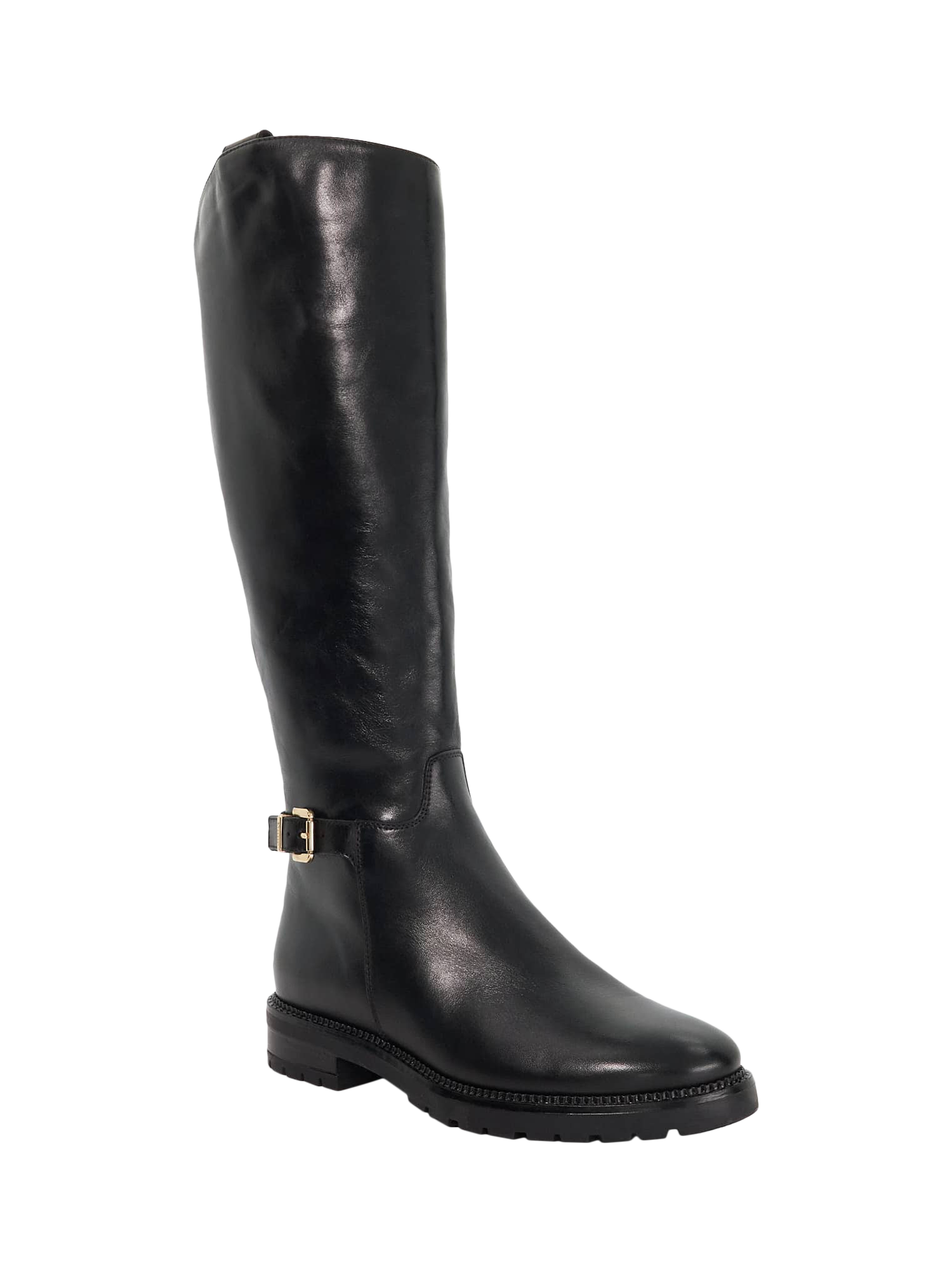 Product image 3 of 5, which shows Dune London Tabbey Leather Buckle Knee High Boots, Black, EU36