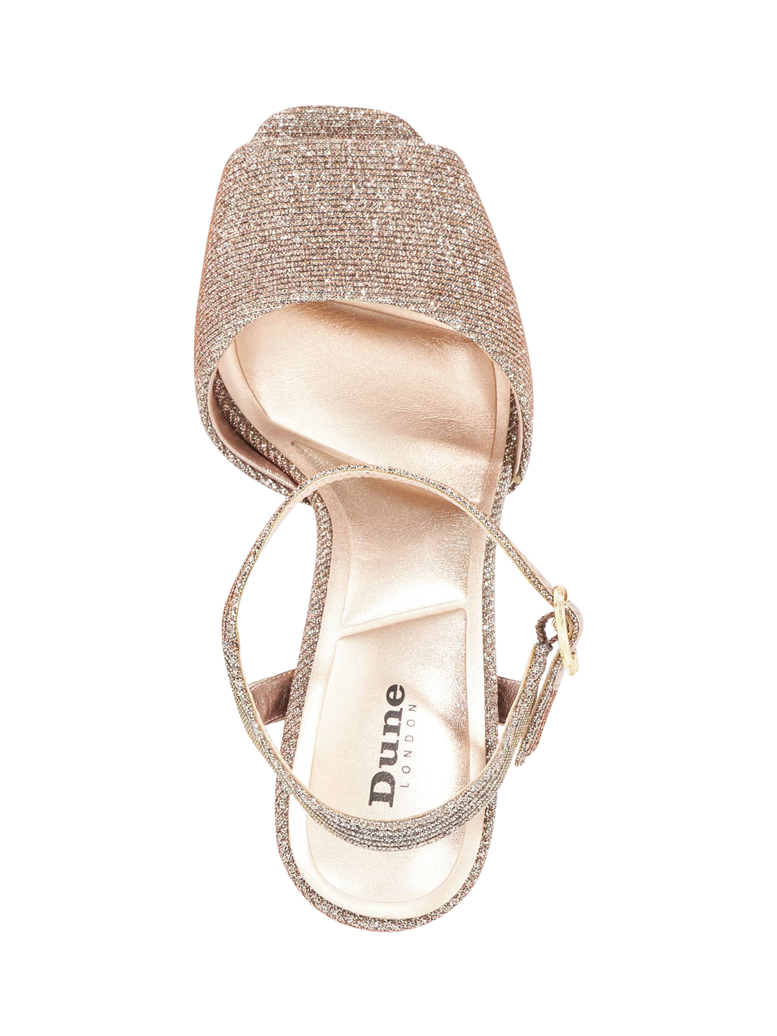 Product image 2 of 5, which shows Dune London Mayci Glitter Heeled Platform Sandal, Bronze, EU36