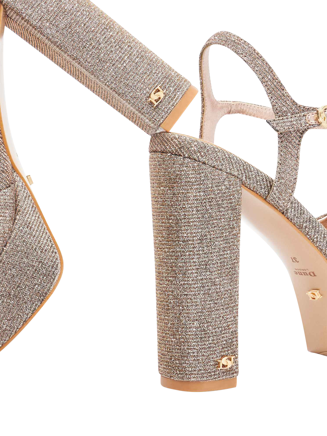 Product image 5 of 5, which shows Dune London Mayci Glitter Heeled Platform Sandal, Bronze, EU36