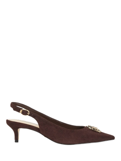 Dune London Context Embellished Suede Slingback Shoes, Brown, Brown