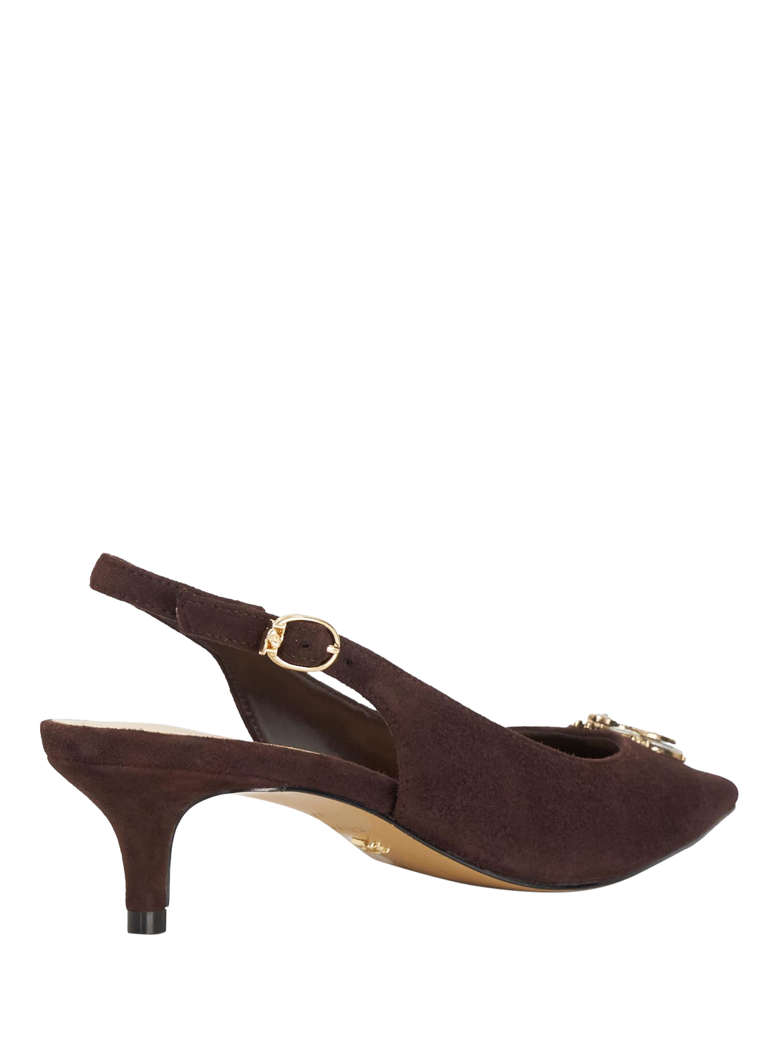 Product image 5 of 6, which shows Dune London Context Embellished Suede Slingback Shoes, Brown, EU36