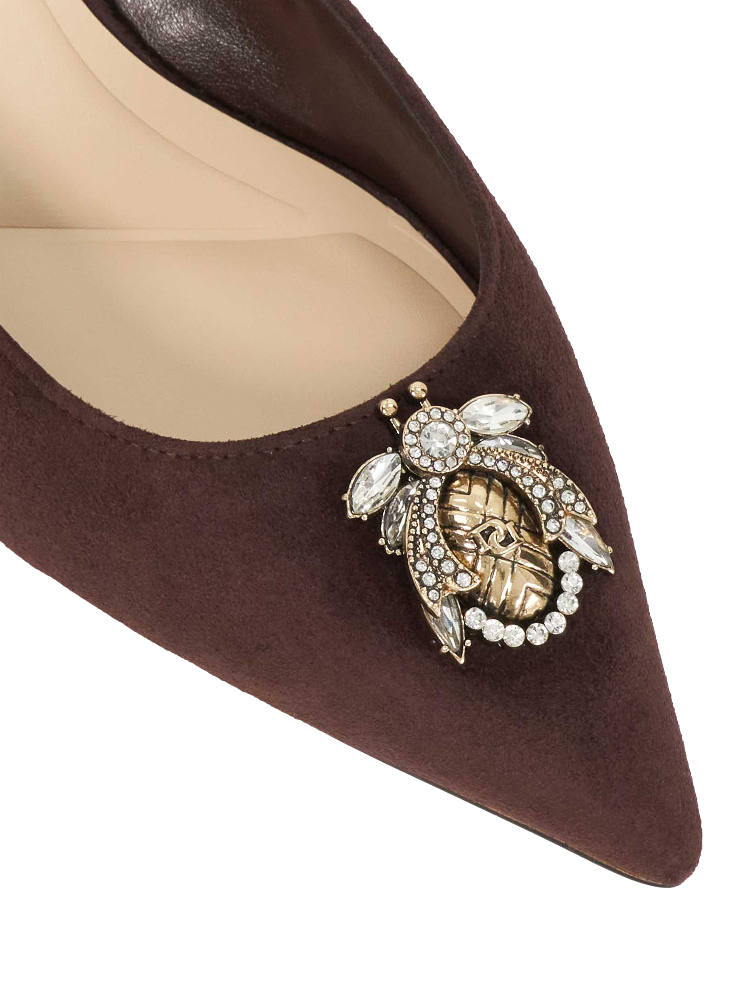 Product image 6 of 6, which shows Dune London Context Embellished Suede Slingback Shoes, Brown, EU36