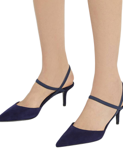 Dune London Wide Fit Classical Suede Elasticated Open Court Shoes, Blue - view 2, Blue