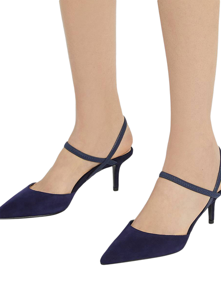 Dune London Wide Fit Classical Suede Elasticated Open Court Shoes, Blue - view 2, Blue