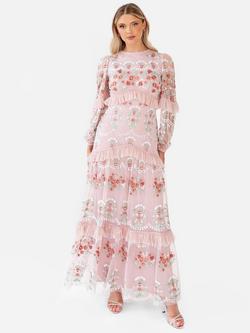 Maya Deluxe Embroidered Tulle Maxi Dress, Pale Peach, Pale Peach