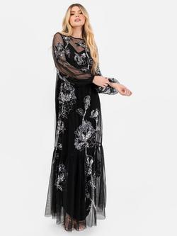 Maya Deluxe Embellished Floral Overlay Dress, Black, Black