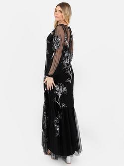 Maya Deluxe Embellished Floral Overlay Dress, Black - view 2, Black