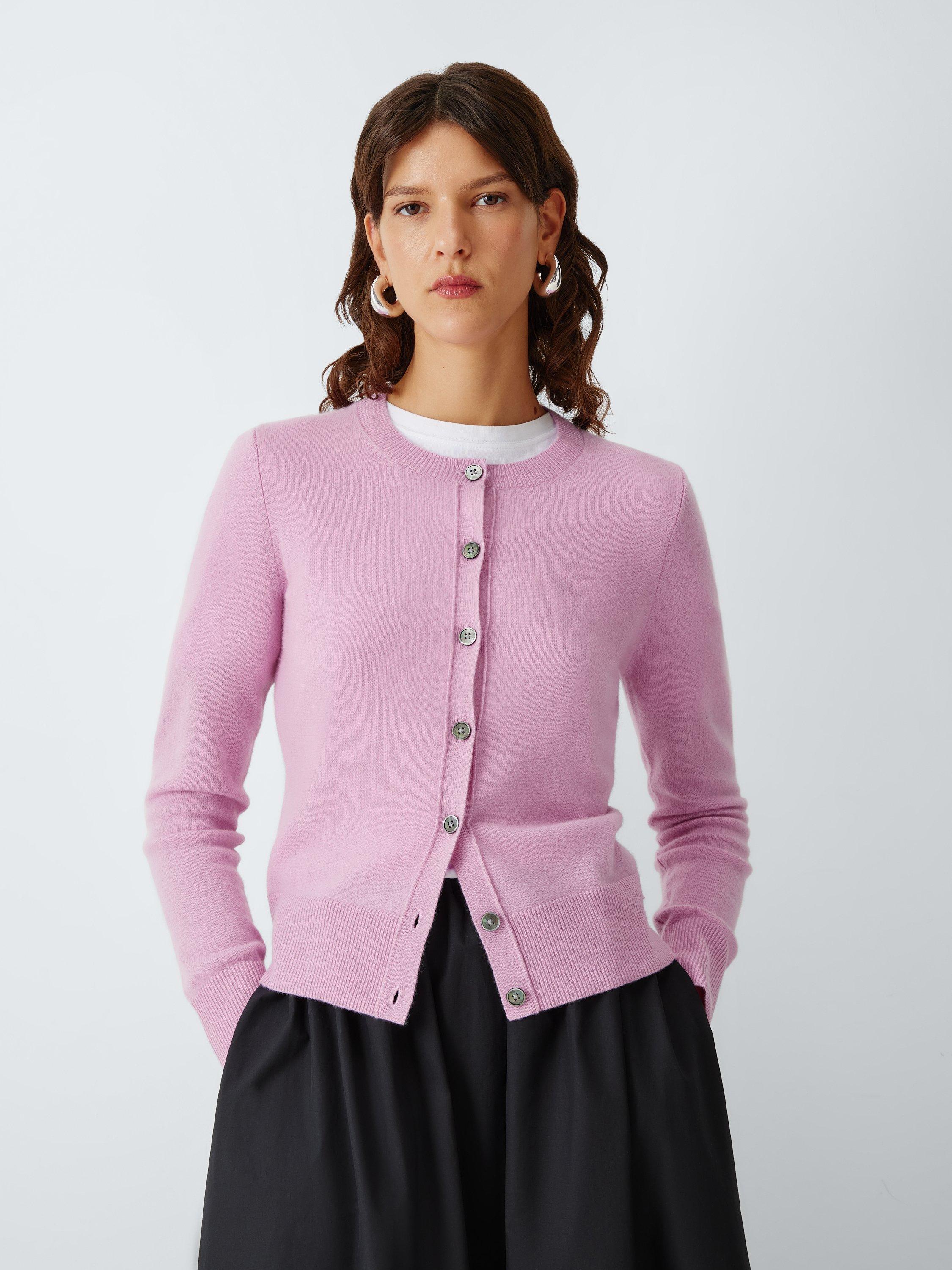 John Lewis Cashmere Crew Neck Cardigan, Orchid Pink