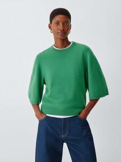 John Lewis Cashmere Half Sleeve Crew Neck Jumper, Pine Green