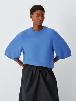 John Lewis Cashmere Half Sleeve Crew Neck Jumper, Baja Blue