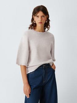 John Lewis Cashmere Half Sleeve Crew Neck Jumper, Toast