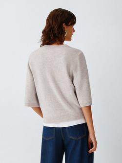 John Lewis Cashmere Half Sleeve Crew Neck Jumper - view 2, Toast