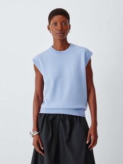 John Lewis Cashmere Crew Neck Cap Sleeve Tank Top, Light Blue
