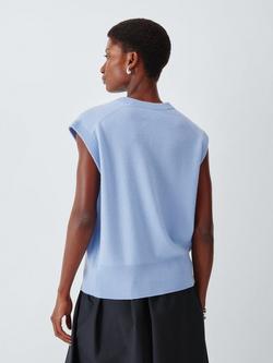 John Lewis Cashmere Crew Neck Cap Sleeve Tank Top - view 2, Light Blue