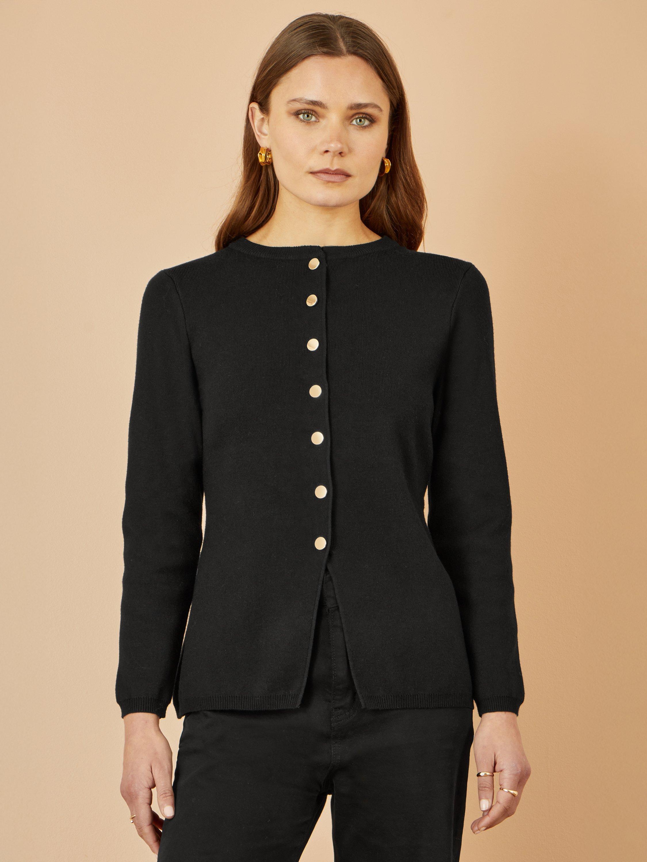Product image 1 of 4, which shows Yumi Peplum Hem Cardigan, Black, S