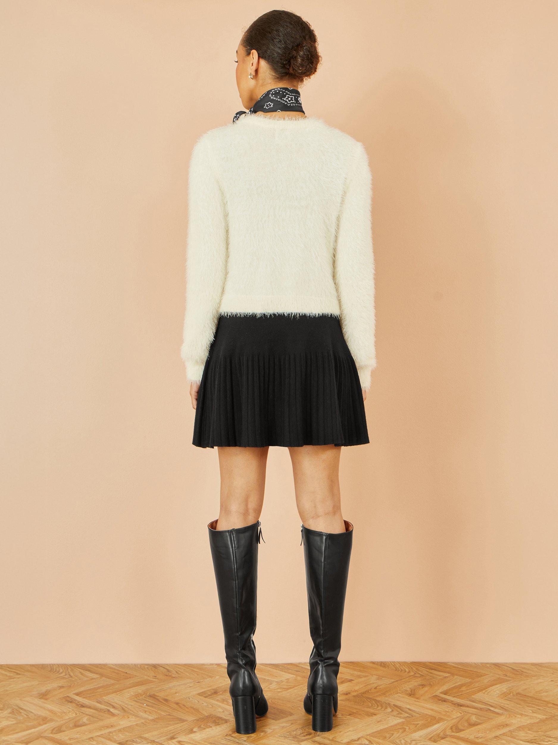 Product image 4 of 4, which shows Yumi Eyelash Tie Front Bolero Cardigan, Ivory, S