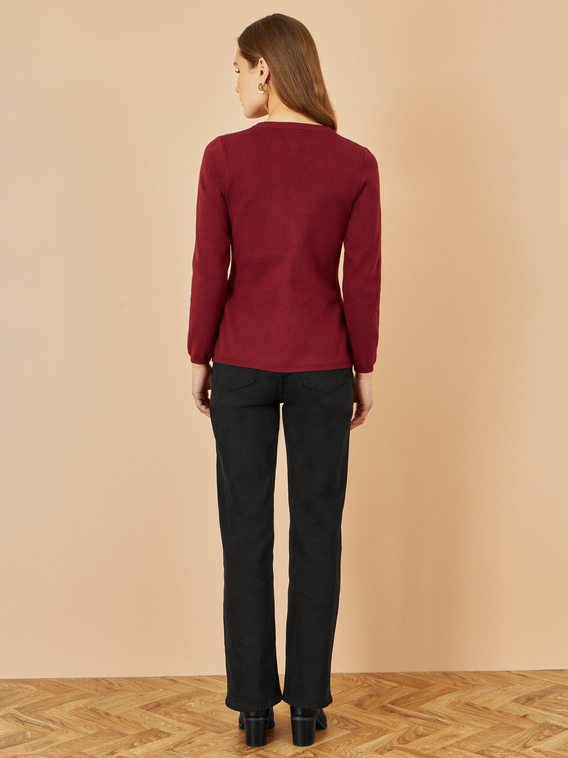 Product image 4 of 4, which shows Yumi Peplum Hem Cardigan, Burgundy, S