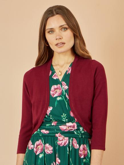 Yumi Knitted Open Neck Bolero Cardigan, Burgundy