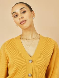 Yumi Relaxed Fit V-Neck Stitch Detail Cardigan - view 2, Mustard