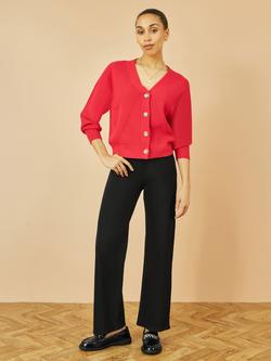 Yumi Relaxed Fit V-Neck Stitch Detail Cardigan - view 2, Red