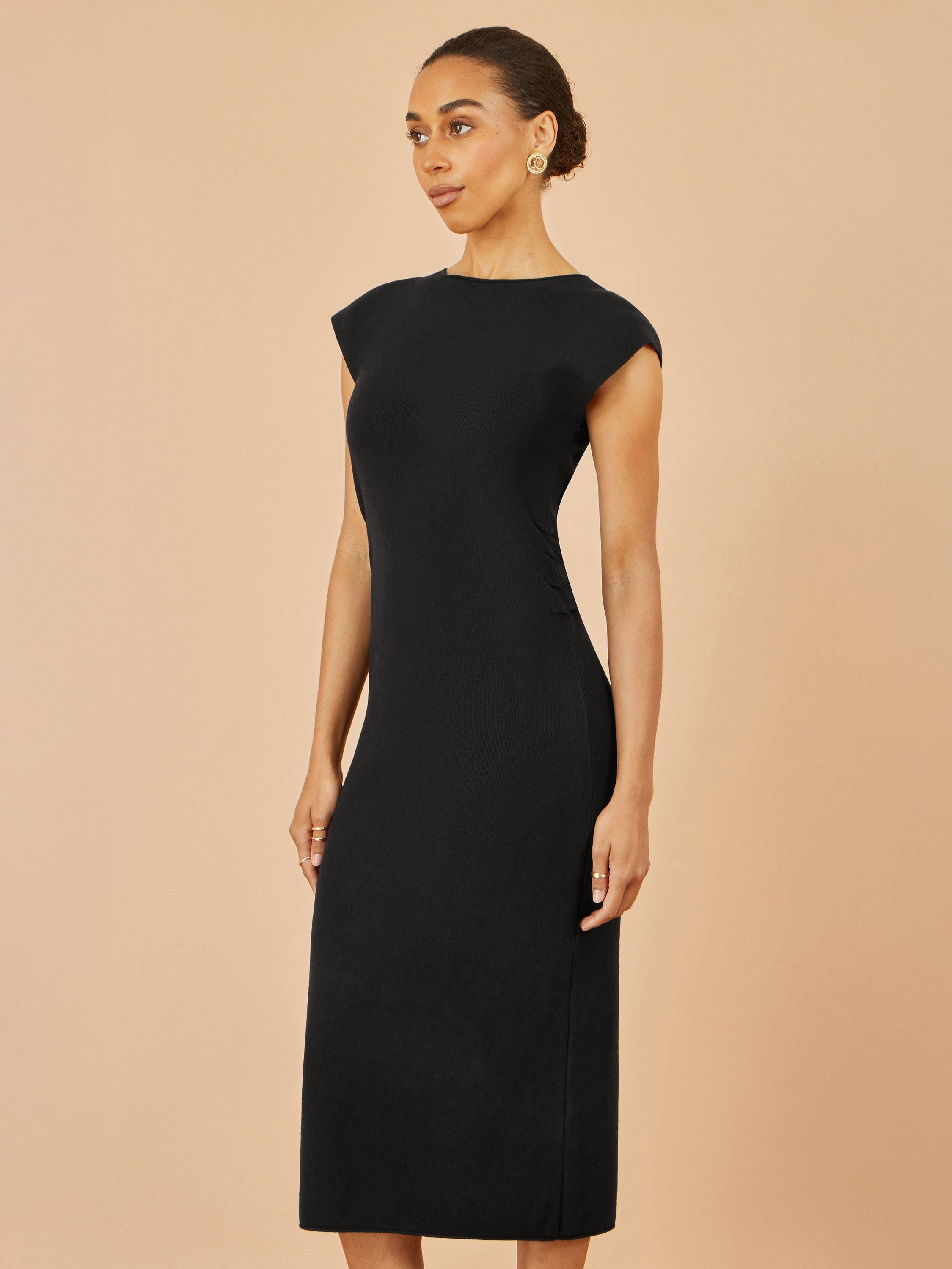 Product image 1 of 4, which shows Yumi Knitted Ruched Sleeveless Slim Fit Midi Dress, Black, S