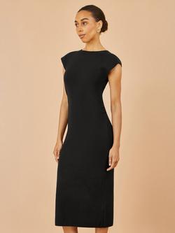 Yumi Knitted Ruched Sleeveless Slim Fit Midi Dress, Black