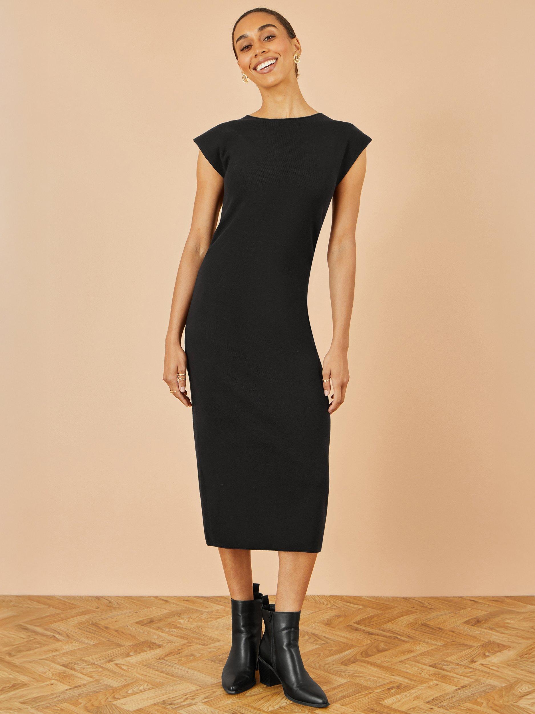 Product image 2 of 4, which shows Yumi Knitted Ruched Sleeveless Slim Fit Midi Dress, Black, S