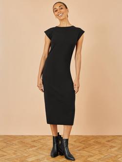 Yumi Knitted Ruched Sleeveless Slim Fit Midi Dress - view 2, Black