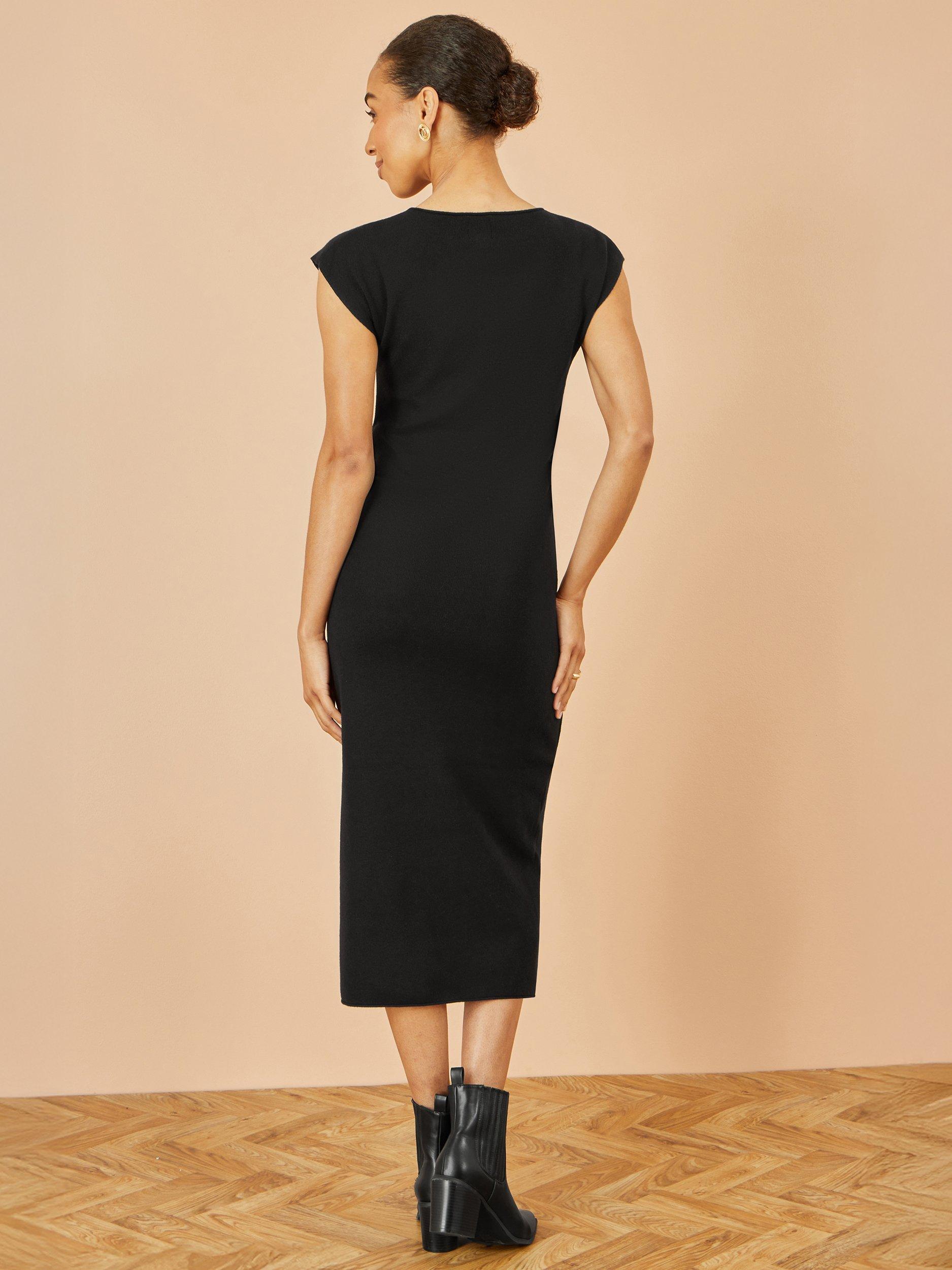 Product image 4 of 4, which shows Yumi Knitted Ruched Sleeveless Slim Fit Midi Dress, Black, S