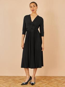 Yumi Knit Waist Pleated Midi Dress - view 2, Black