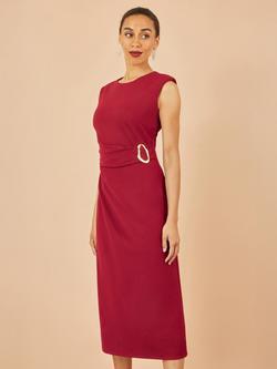 Yumi Buckle Detail Ruched Dress, Burgundy, Burgundy