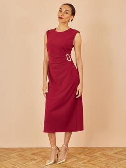 Yumi Buckle Detail Ruched Dress, Burgundy - view 2, Burgundy