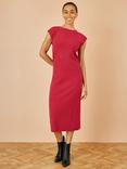 Yumi Knitted Ruched Sleeveless Slim Fit Midi Dress, Burgundy