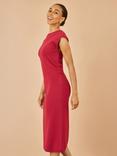 Yumi Knitted Ruched Sleeveless Slim Fit Midi Dress, Burgundy