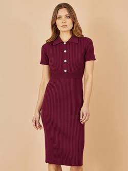 Yumi Daisy Button Detail Rib Knit Dress, Burgundy