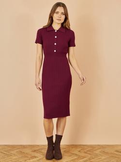 Yumi Daisy Button Detail Rib Knit Dress - view 2, Burgundy
