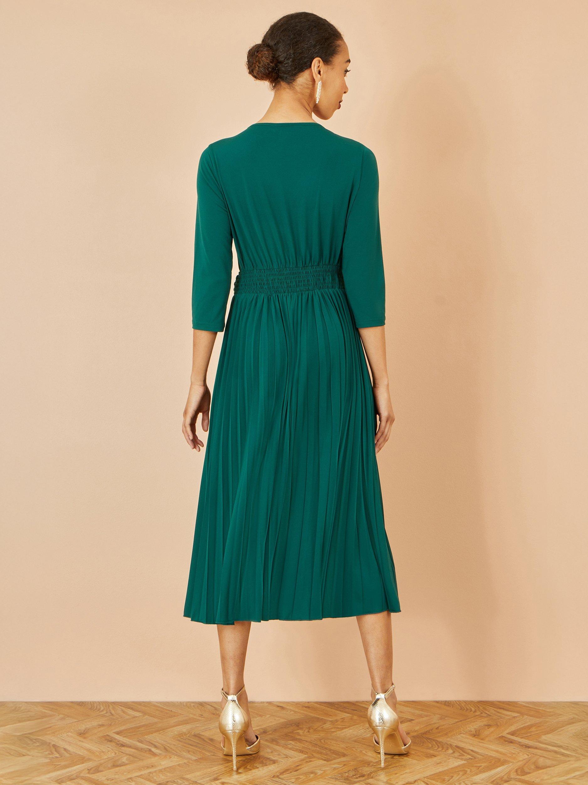 Product image 5 of 6, which shows Yumi Knit Waist Pleated Midi Dress, Green, 8