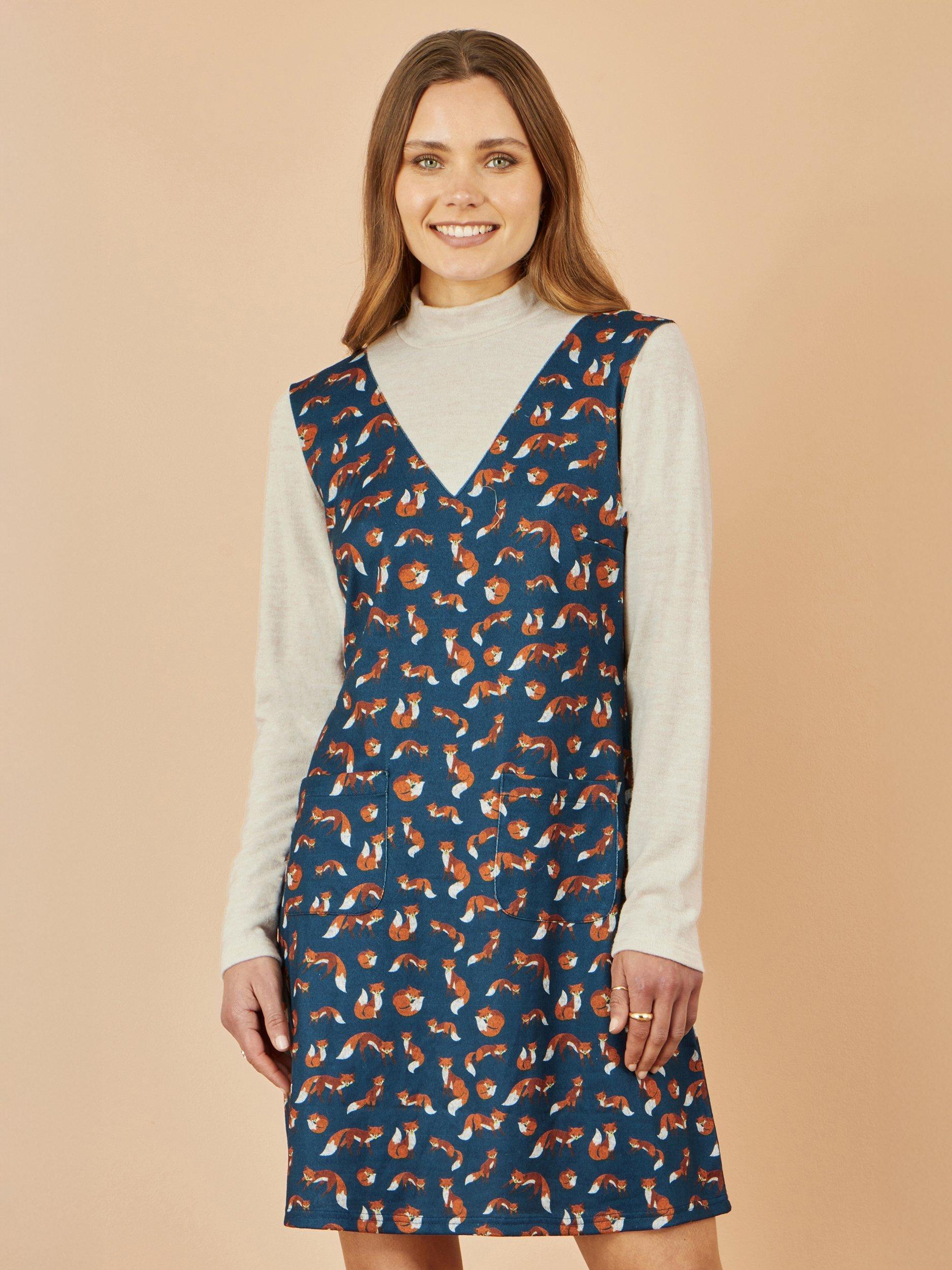 Product image 1 of 4, which shows Yumi Fox Long Sleeve Layered Tunic Dress, Blue, 8