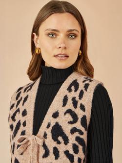 Yumi Animal Print Tie Front Knit Waistcoat, Beige - view 2, Beige