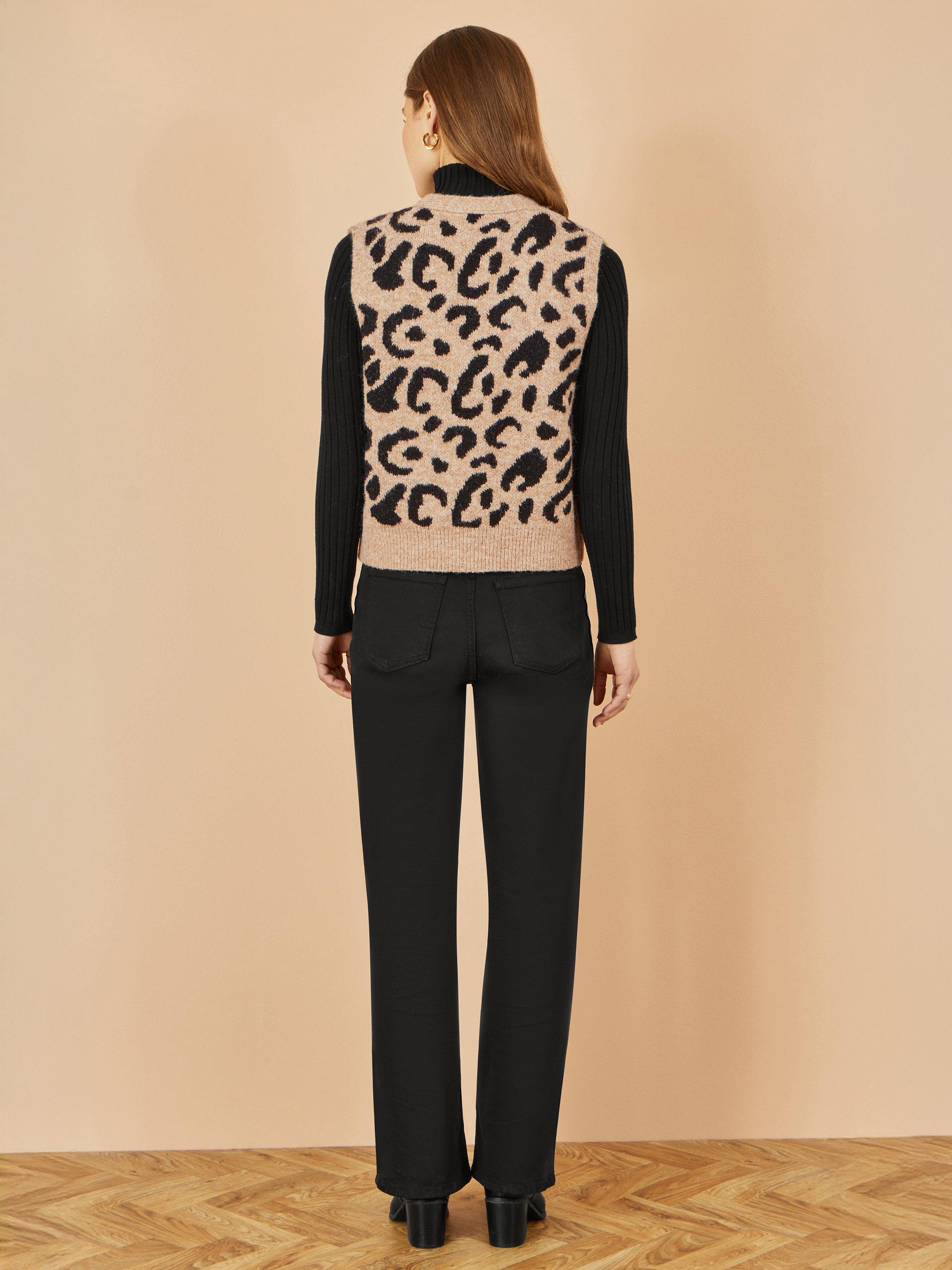 Product image 4 of 4, which shows Yumi Animal Print Tie Front Knit Waistcoat, Beige, S