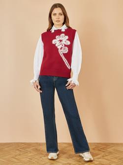 Yumi Knitted Floral Print Sleeveless Jumper Vest - view 2, Burgundy
