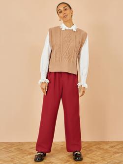 Yumi Flower Print Cable Knit Tie Side Pullover - view 2, Camel