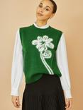 Yumi Knitted Floral Print Sleeveless Jumper Vest, Green