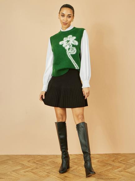 Yumi Knitted Floral Print Sleeveless Jumper Vest - view 2, Green