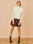 Yumi Flower Print Cable Knit Tie Side Pullover, Ivory