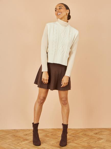Yumi Flower Print Cable Knit Tie Side Pullover - view 2, Ivory