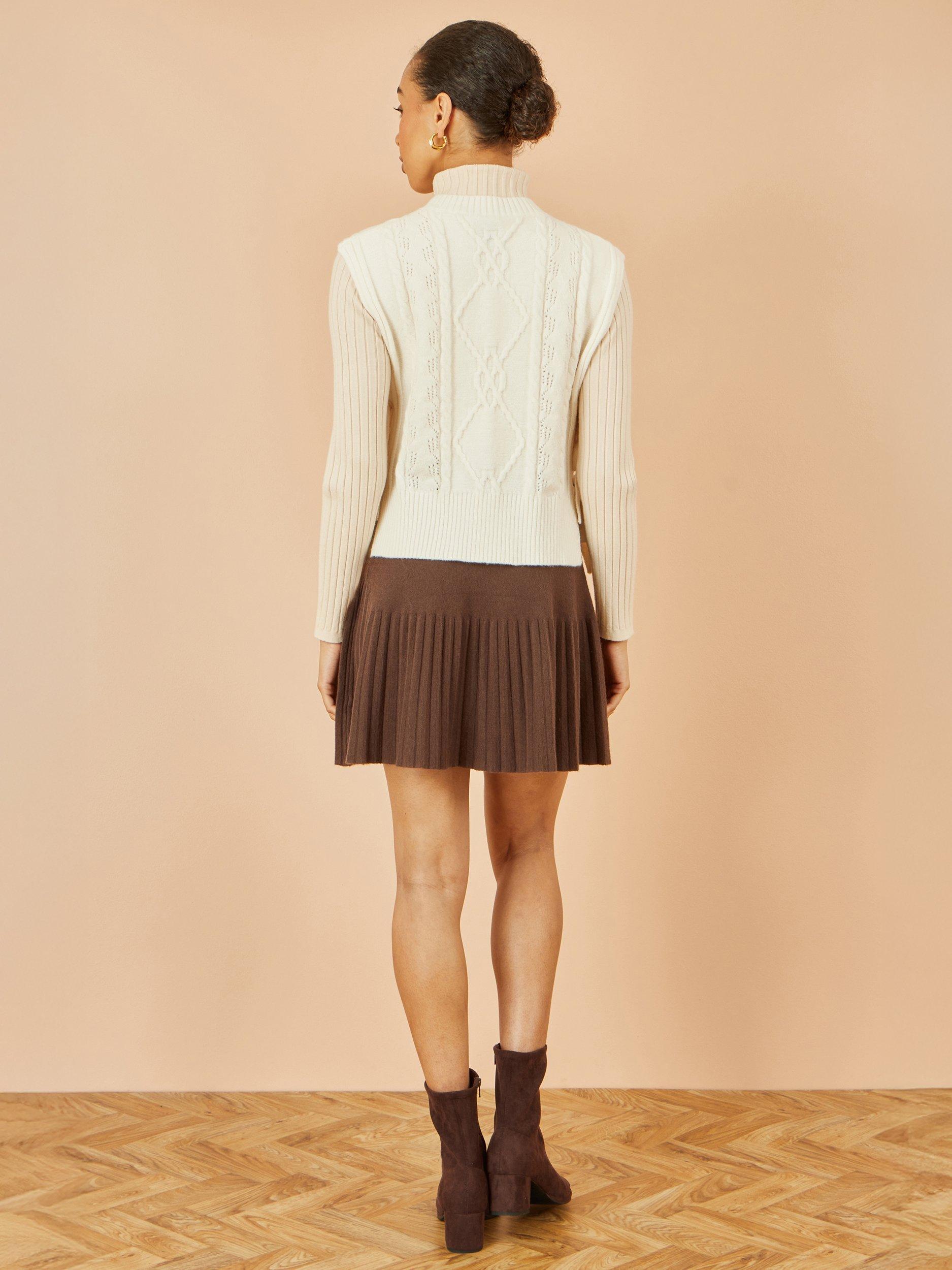Product image 4 of 5, which shows Yumi Flower Print Cable Knit Tie Side Pullover, Ivory, S