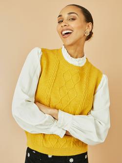 Yumi Cable Knit Sleeveless Jumper Vest, Mustard, Mustard